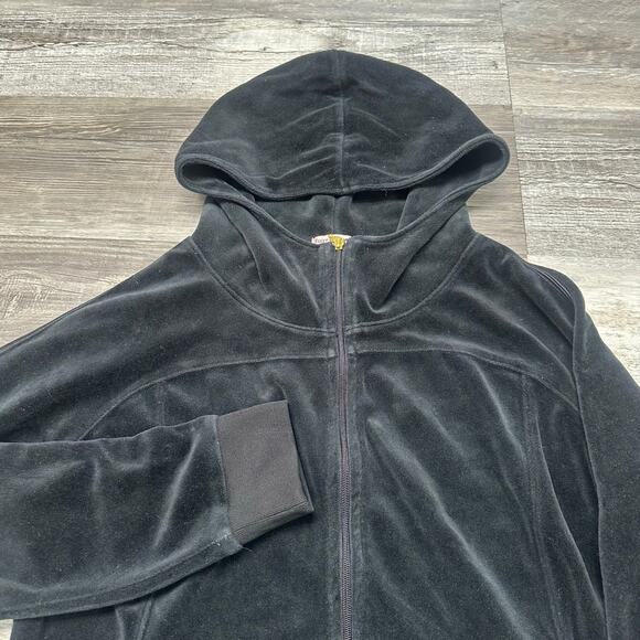 Y2K Juicy Couture Black Womens M Streetwear Full Zip Hooded Velour Track Jacket - Picture 1 of 10